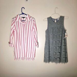 Speechless Jade Green Lace Dress + Chadwick Oversize Red Striped shirt - sz Med